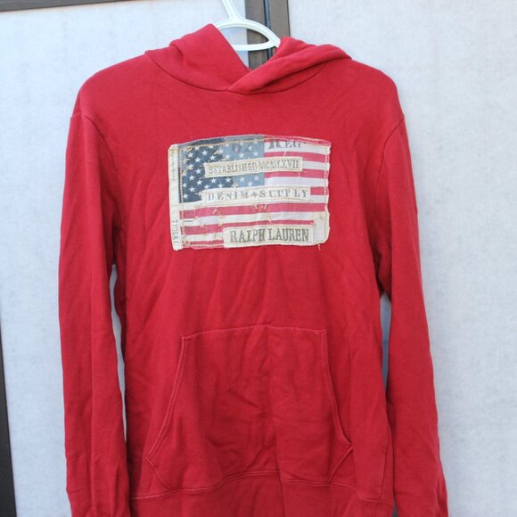 Denim & Supply Ralph Lauren Hoodie Pull Over American Flag Red Size Small - Picture 2 of 5